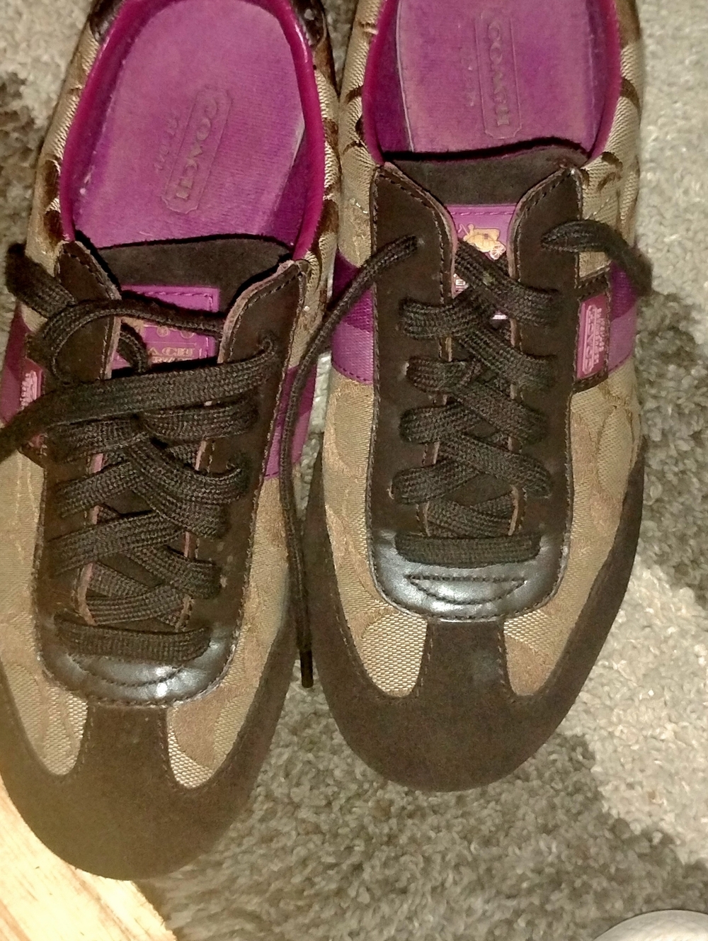 Coach Brown and Purple Signature Lace-Up Sneakers